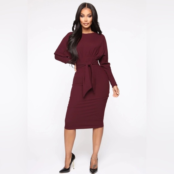 FASHION NOVA Never Too Soft Dress - Burgundy - Picture 1 of 12